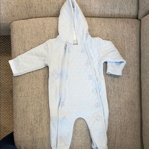 Quilted Light Blue Hooded Baby One Piece